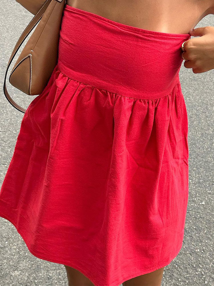 Fashionable Retro Pure Color Tube-top Sleeveless Midi Dress