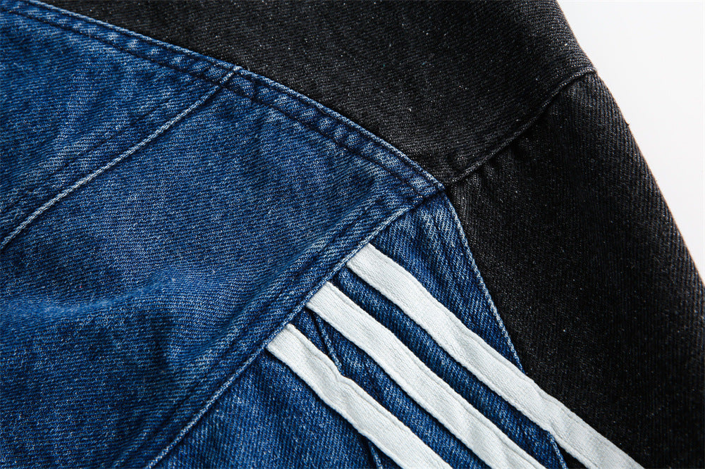 Side Stripe Stitching Loose Denim Jacket Men And Women
