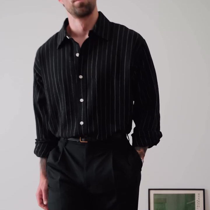 Black Pinstriped Button-Down Shirt