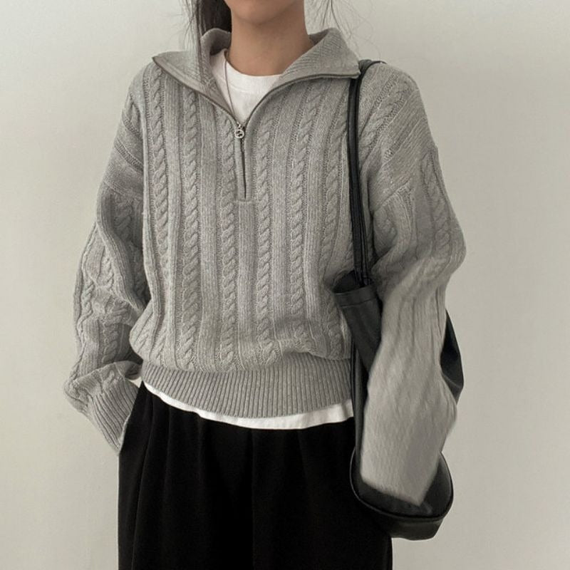 Zipper Casual Long Sleeved Pullover Top For Women