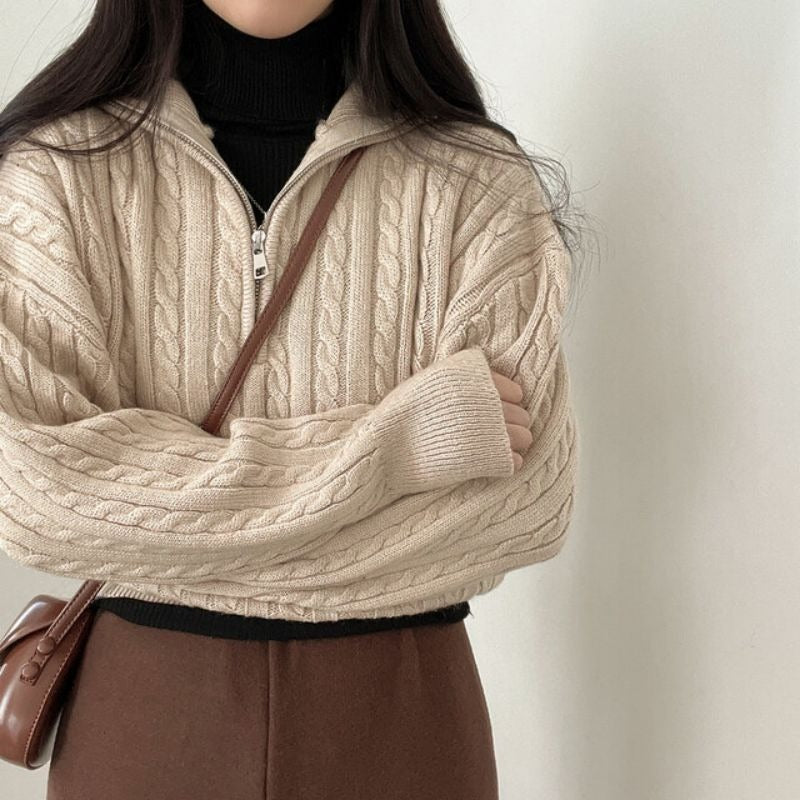 Zipper Casual Long Sleeved Pullover Top For Women
