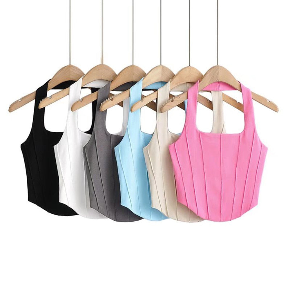 Pure Desire Multicolor Slim Fishbone Halter Camisole Top Women