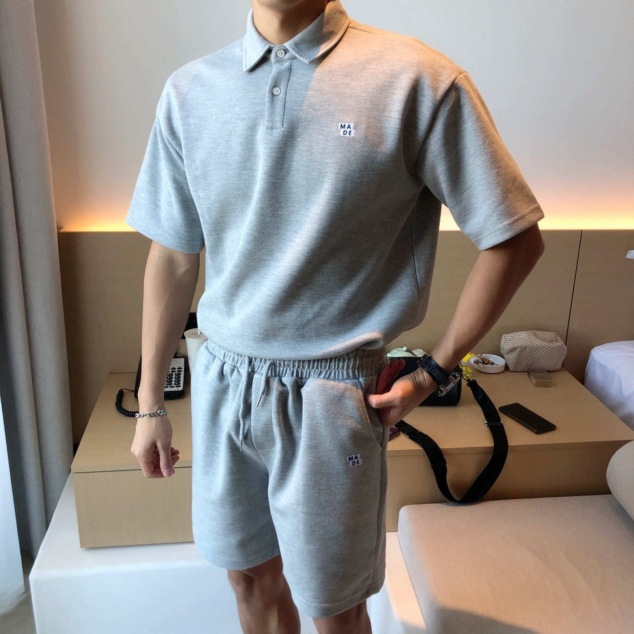 Loose Casual Cotton Sports Suit Polo Shirt Five-point Shorts