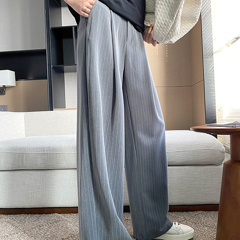 Classic Vertical Stripes Suit Craft Loose High Waist Drape Wide Leg Pants Women Thin Section