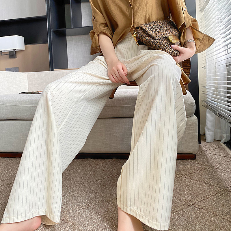 Classic Vertical Stripes Suit Craft Loose High Waist Drape Wide Leg Pants Women Thin Section