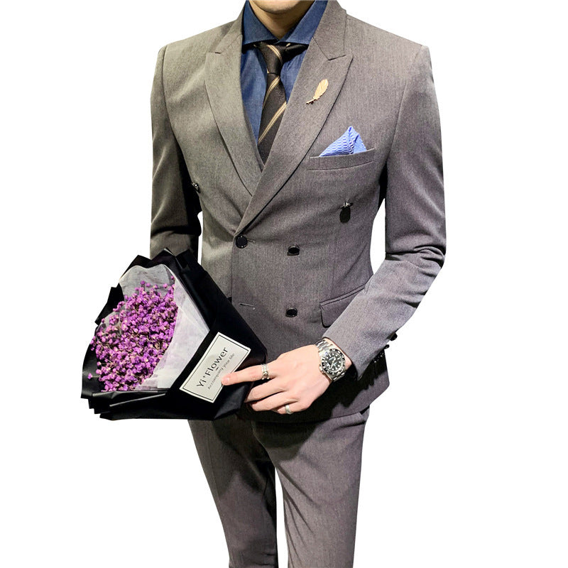 Men's Slim Fit Double Breasted Single Western Formal Dinner Dress Bridegroom Suit Coat