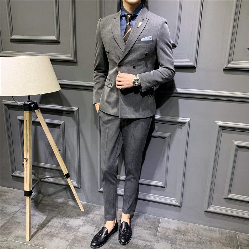 Men's Slim Fit Double Breasted Single Western Formal Dinner Dress Bridegroom Suit Coat