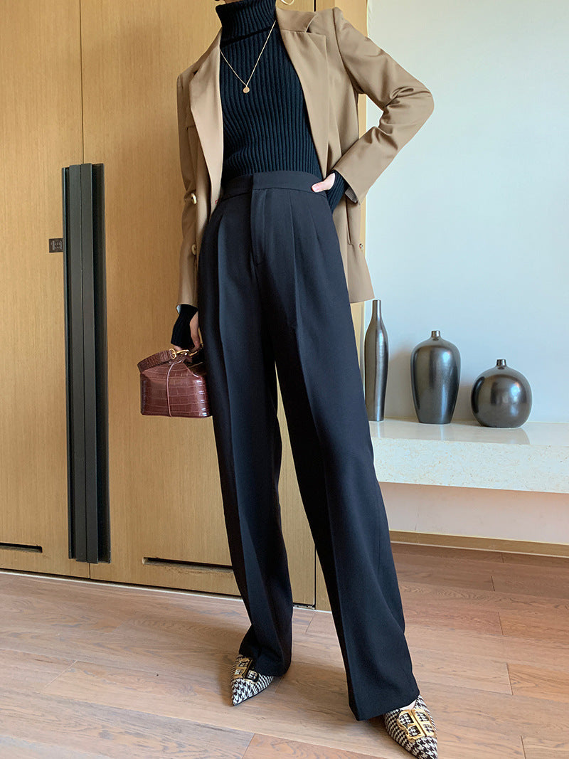 High-waisted Wide-leg Trousers With Smoke Tube, Loose, Straight-leg Drape And Thin, Casual Suit Pants Women