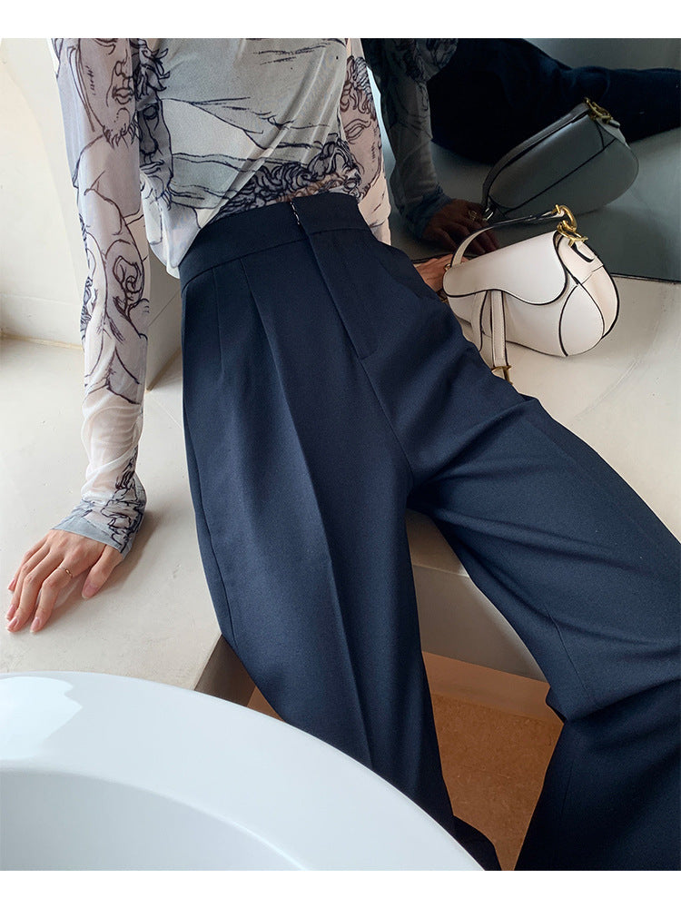 High-waisted Wide-leg Trousers With Smoke Tube, Loose, Straight-leg Drape And Thin, Casual Suit Pants Women