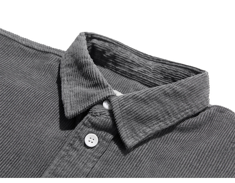 Loose Solid Color Corduroy Casual Shirt For Men