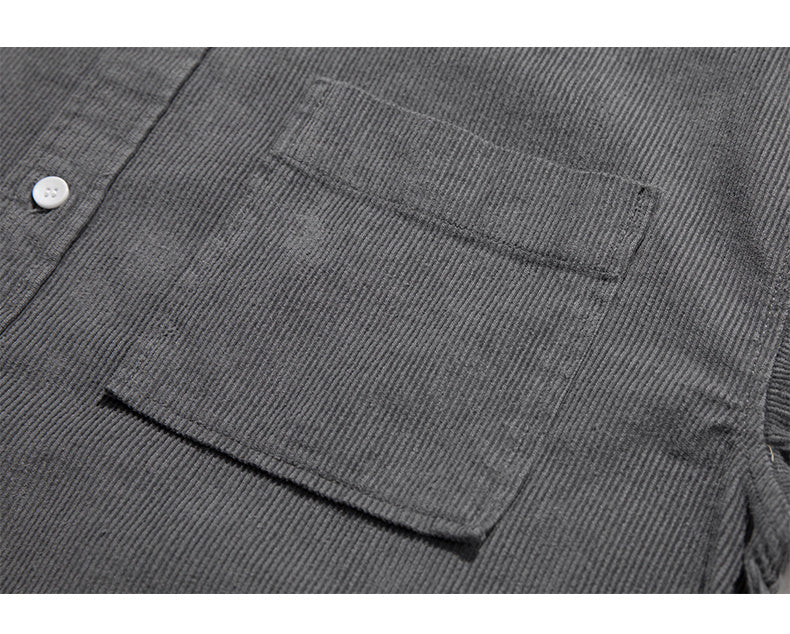 Loose Solid Color Corduroy Casual Shirt For Men