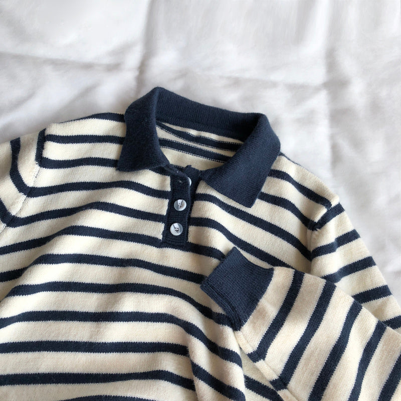 Women's Polo Polo Collar Stripes Sweater Long Sleeve Knitted Top
