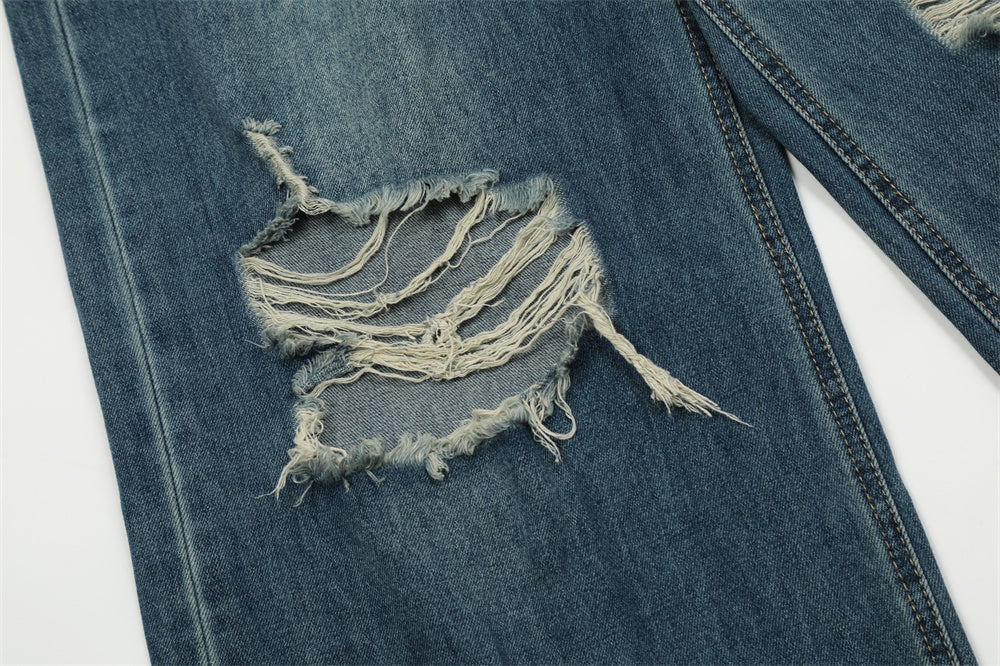 Fashion Wash Hole Wide-leg Jeans Men