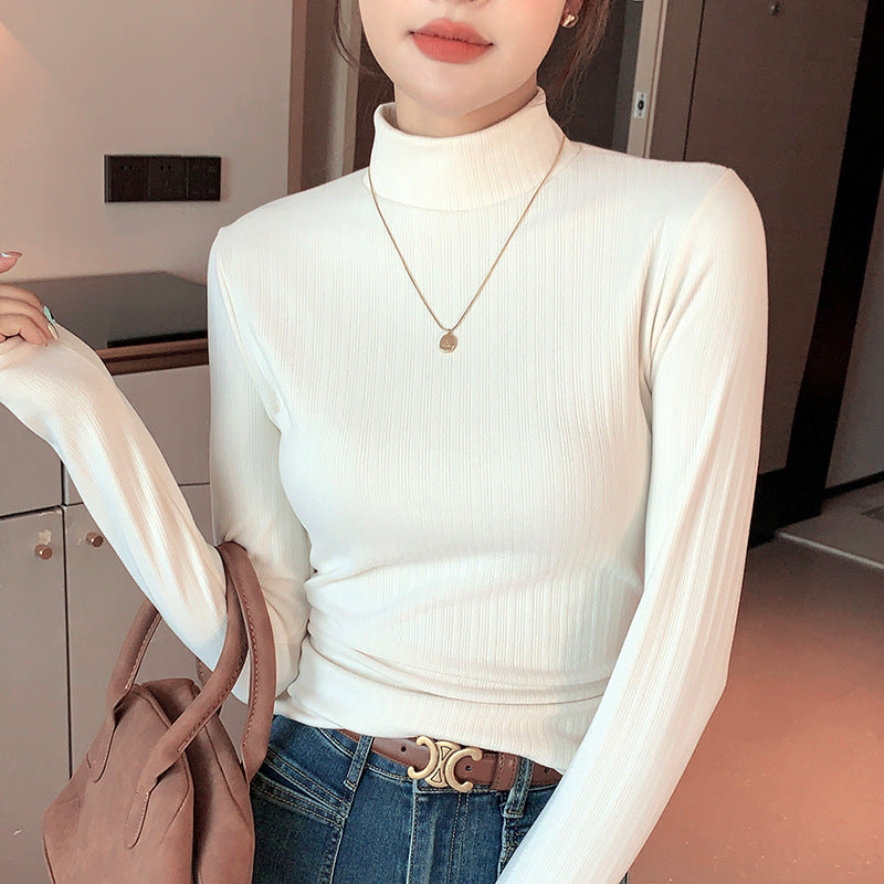 Double-sided Dralon Half Turtleneck Bottoming Shirt Women's Long-sleeved Warm Top