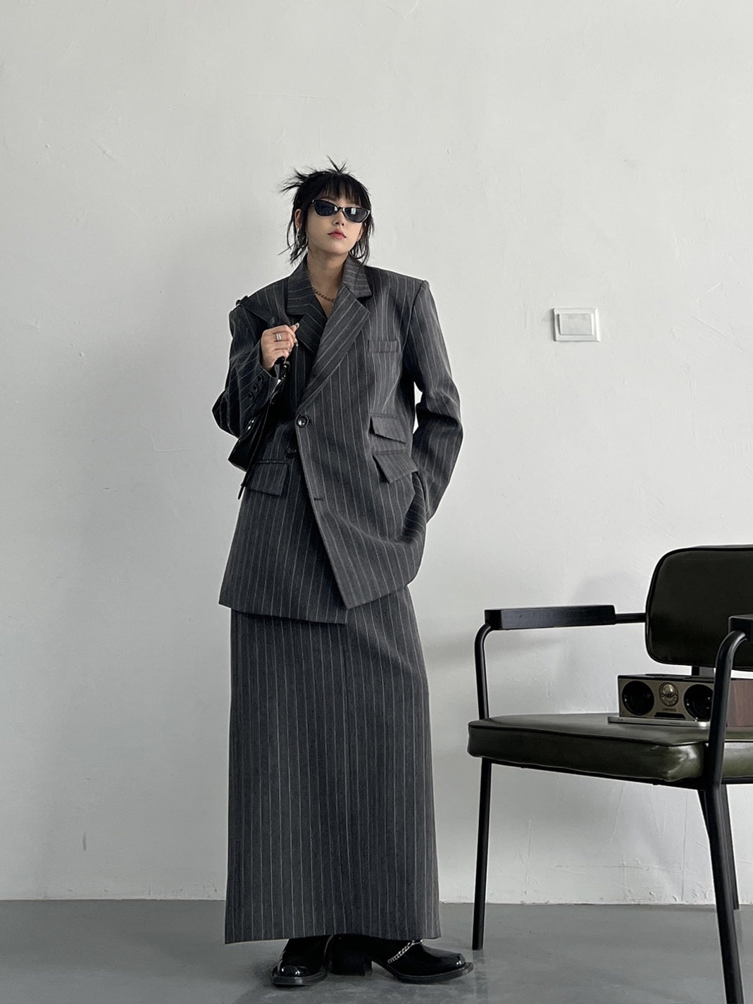 Grey Striped Suit For Women