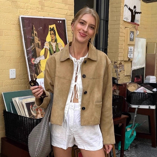 Old Money Style Suede Coat For Women