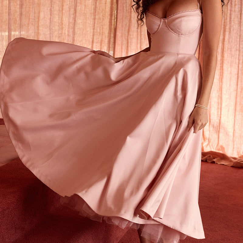 Light Luxury Heavy Industry Slimming Voile Suspender Skirt