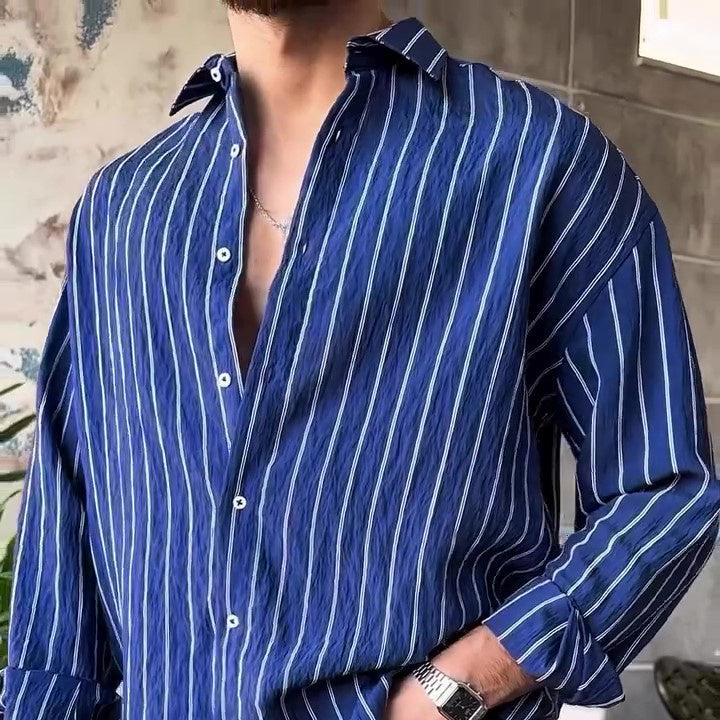 Men's Casual Striped Long-sleeved Shirt