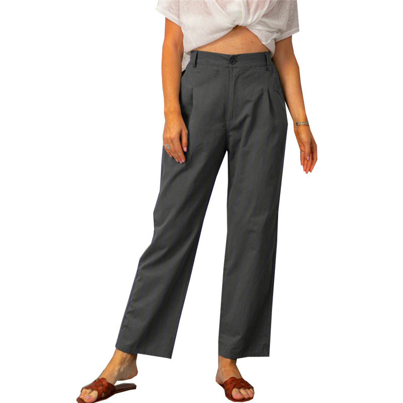 Solid Color High Waist Loose Straight Trousers
