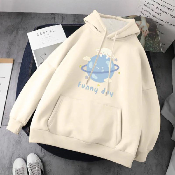 Student Long-sleeved Hooded Pullover Jacket Women Trendy