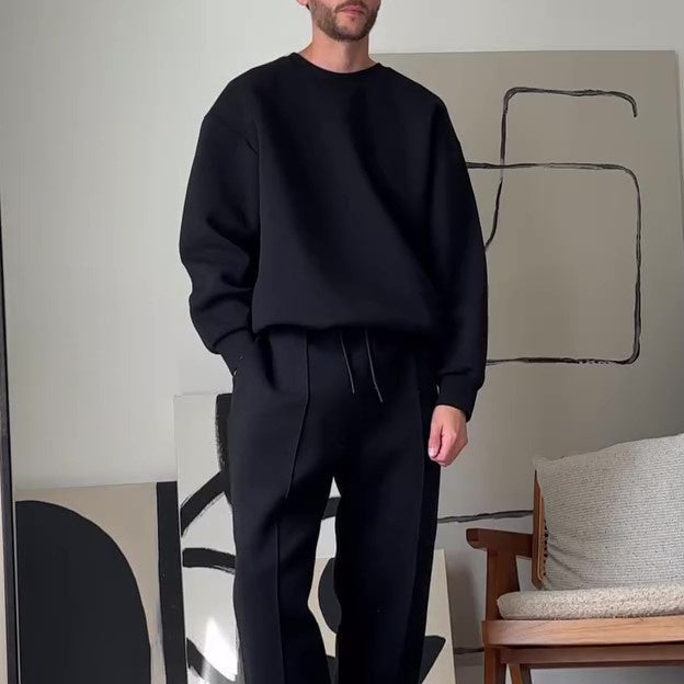 Men's Casual Round Neck Long Sleeve Sweatshirt & Elastic Waist Pants Set