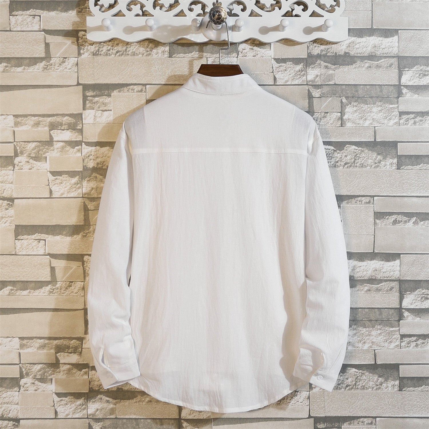 Men's Cotton And Linen Long-sleeved Stand-collar Shirt