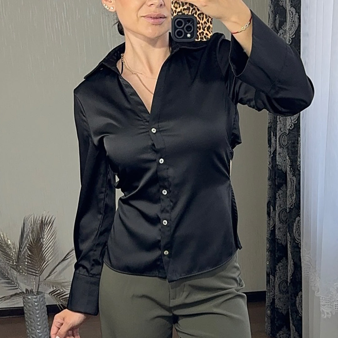 Black Satin Backless Lace-up Shirt