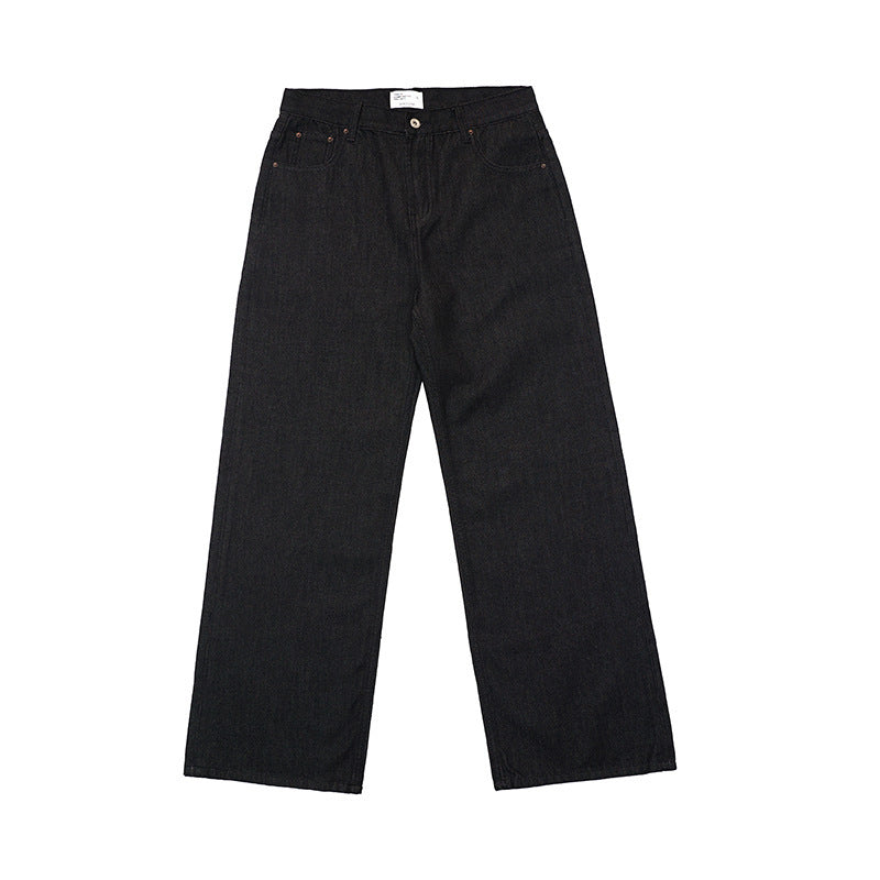 Dark Blue Classic Loose Straight Jeans For Men And Women
