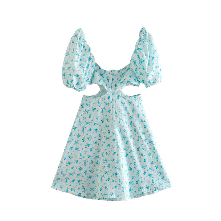 Ladies Fashion Print Puff Sleeve Dress