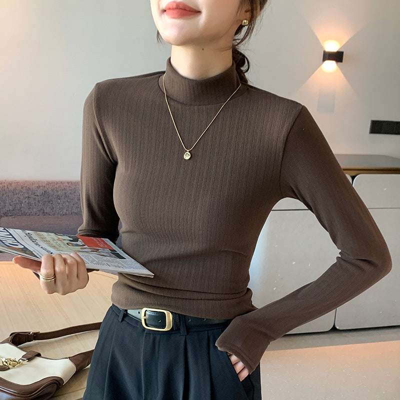 Double-sided Dralon Half Turtleneck Bottoming Shirt Women's Long-sleeved Warm Top