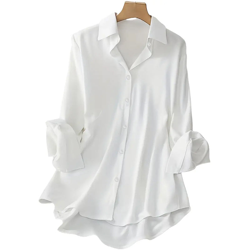 Plus Size Women's Casual Solid Color Lapel Long Sleeve Shirt Spring Autumn Comfort Full Button Office Blouse