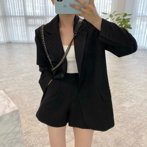 Spring New Loose Small Suit Coat Women's High Waist A- Line Wide Leg Suit Shorts