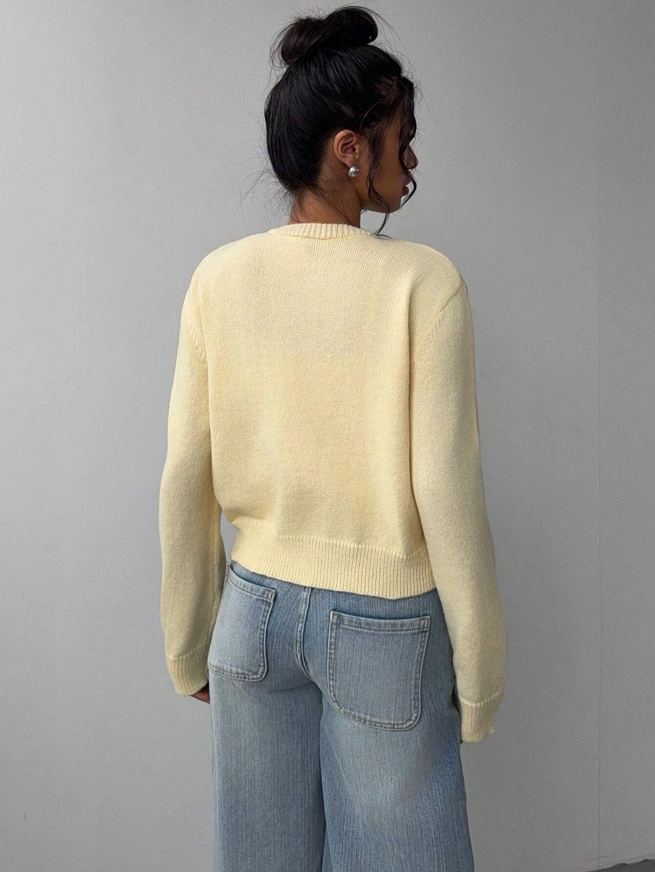 Chic Long Sleeved Knitted Cardigan Fashion Slim Solid Color Short Sweater For Women Clothing