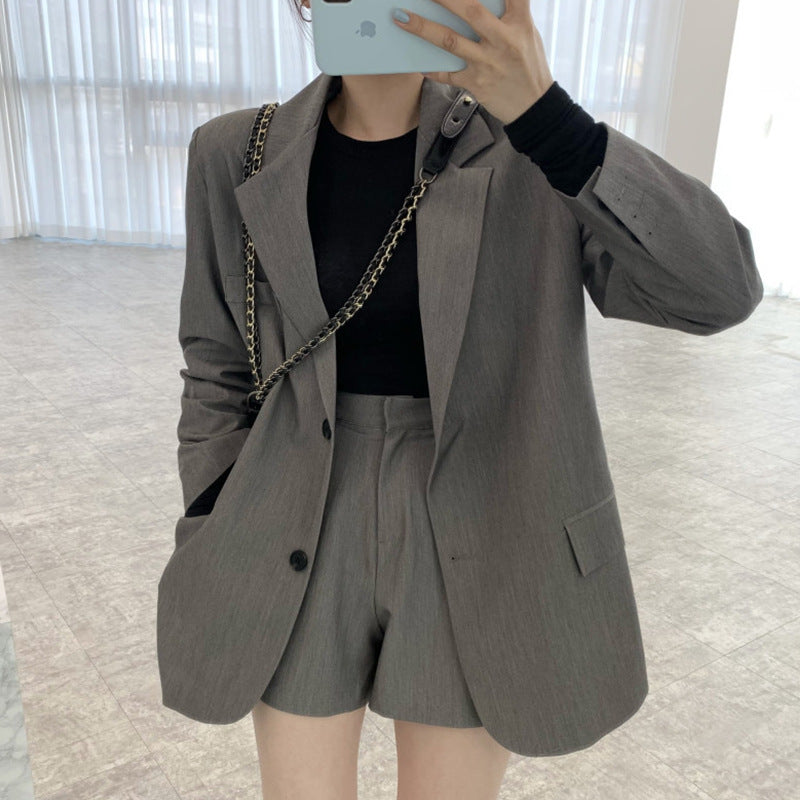 Spring New Loose Small Suit Coat Women's High Waist A- Line Wide Leg Suit Shorts
