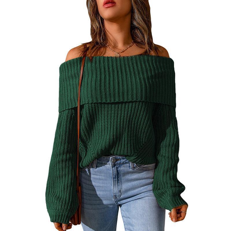 Autumn And Winter One-shoulder Off-the-shoulder Solid Color Loose Women's Sweater
