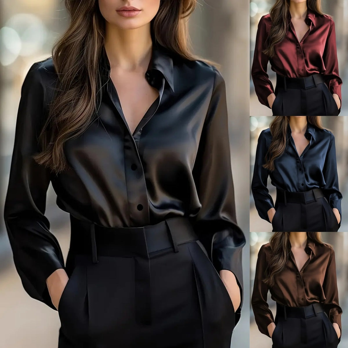 Solid Color Fashion Elegant Long Sleeve Button Shirt Women's Clothing