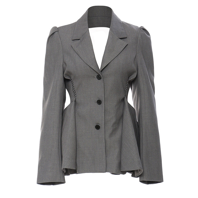 Women's Backless Lotus Leaf Hem Suit Waist Slim Coat