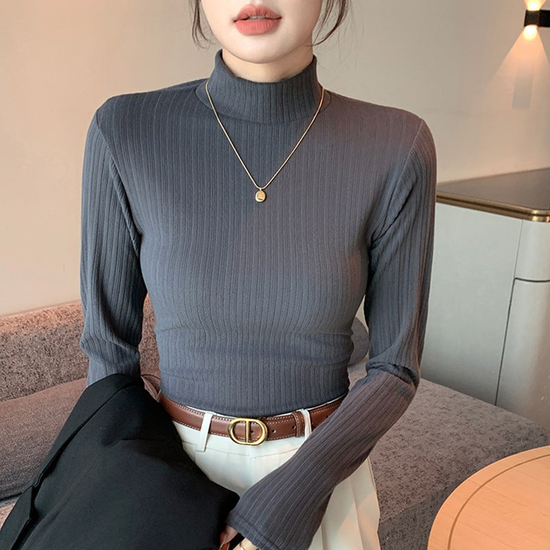 Double-sided Dralon Half Turtleneck Bottoming Shirt Women's Long-sleeved Warm Top