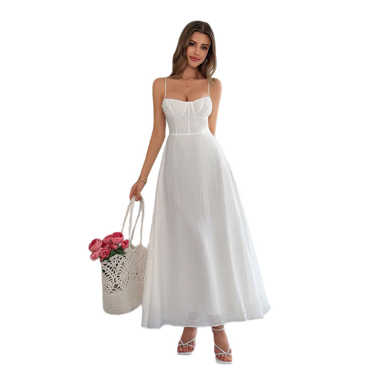 Elegant Small Sling Solid Color Senior Dress Women