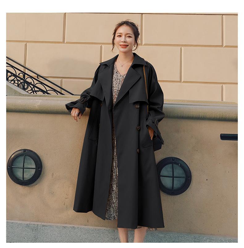 Double Breasted Waist Belt Khaki Loose Coat For Women