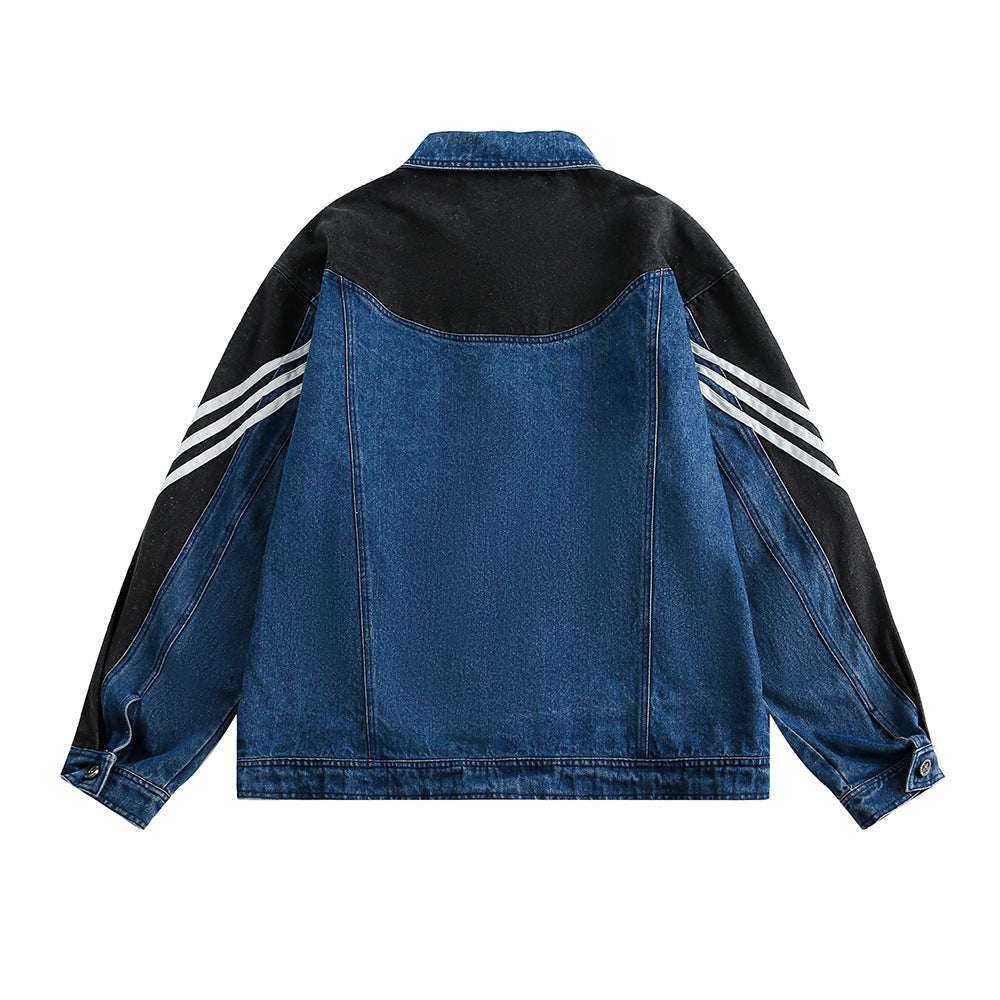 Side Stripe Stitching Loose Denim Jacket Men And Women