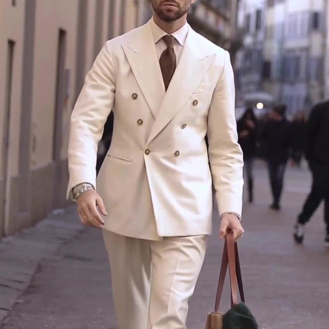 Cream Double-Breasted Men's Suit