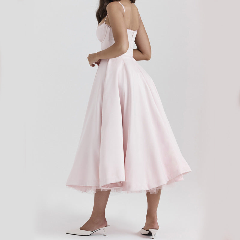 Light Luxury Heavy Industry Slimming Voile Suspender Skirt