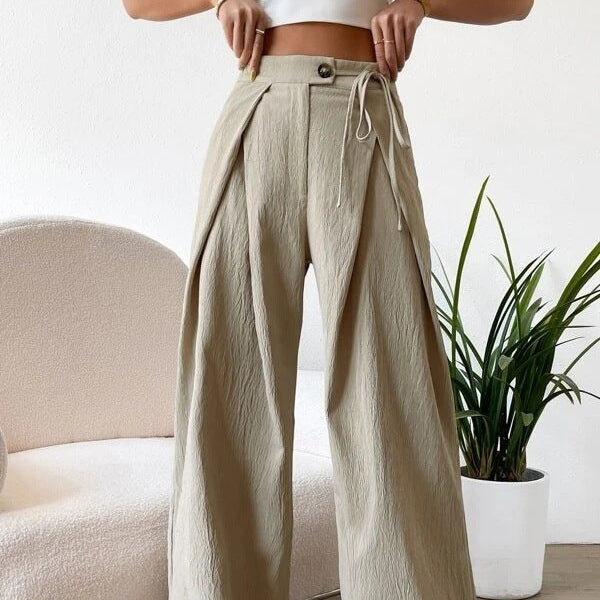 High-waist Lace-up Patchwork Fashion Casual Straight Leg Pants