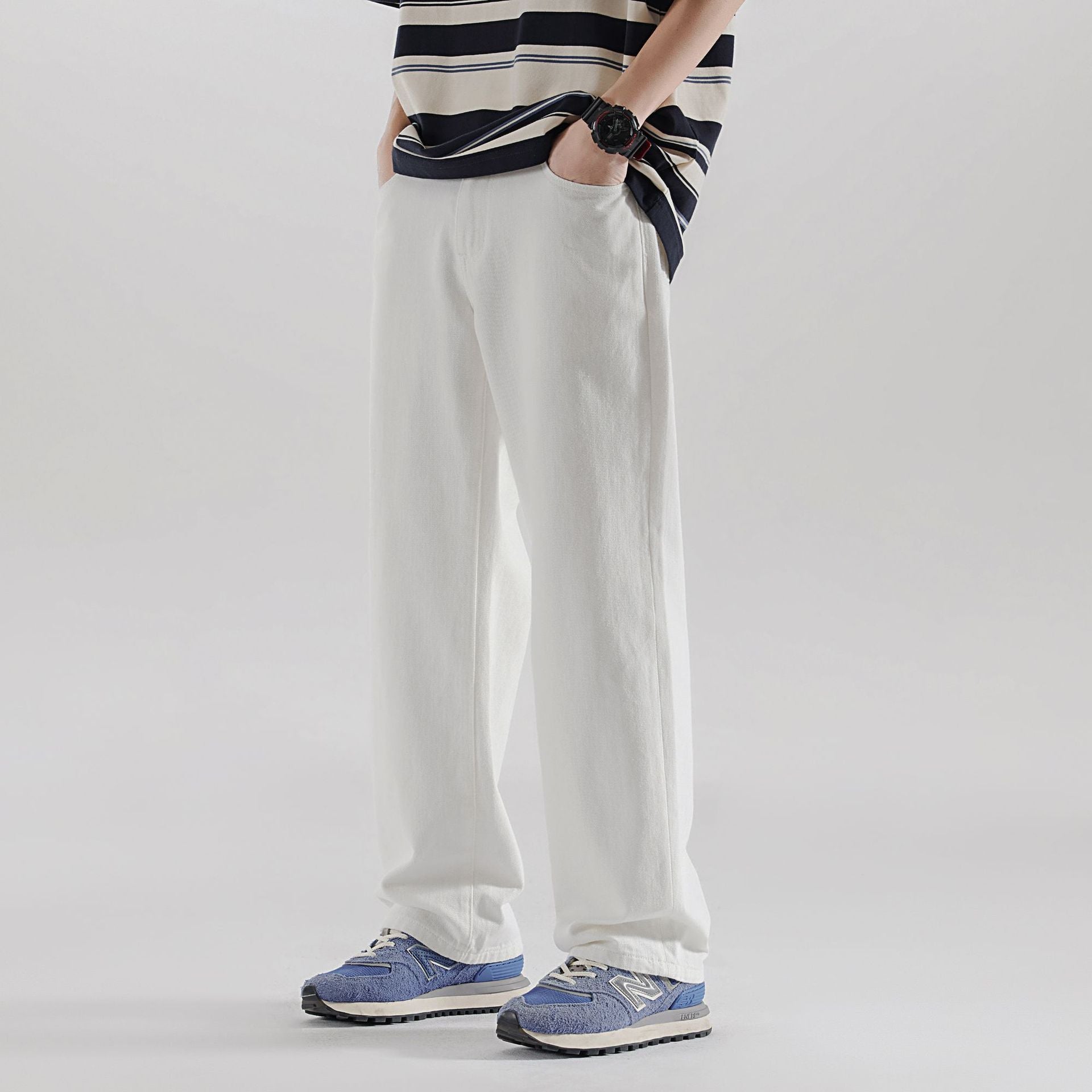White Loose Straight Jeans For Men