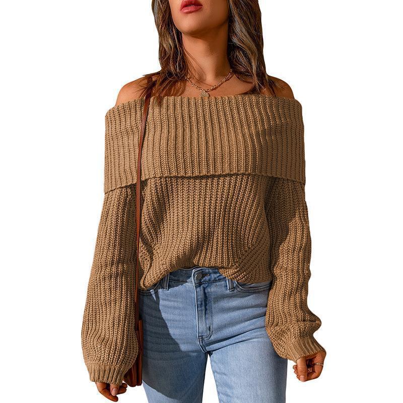 Autumn And Winter One-shoulder Off-the-shoulder Solid Color Loose Women's Sweater