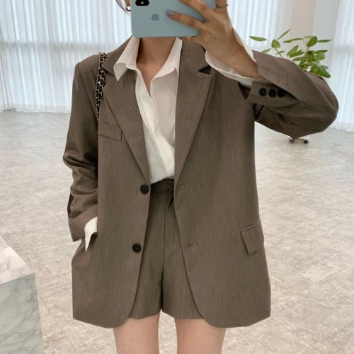 Spring New Loose Small Suit Coat Women's High Waist A- Line Wide Leg Suit Shorts