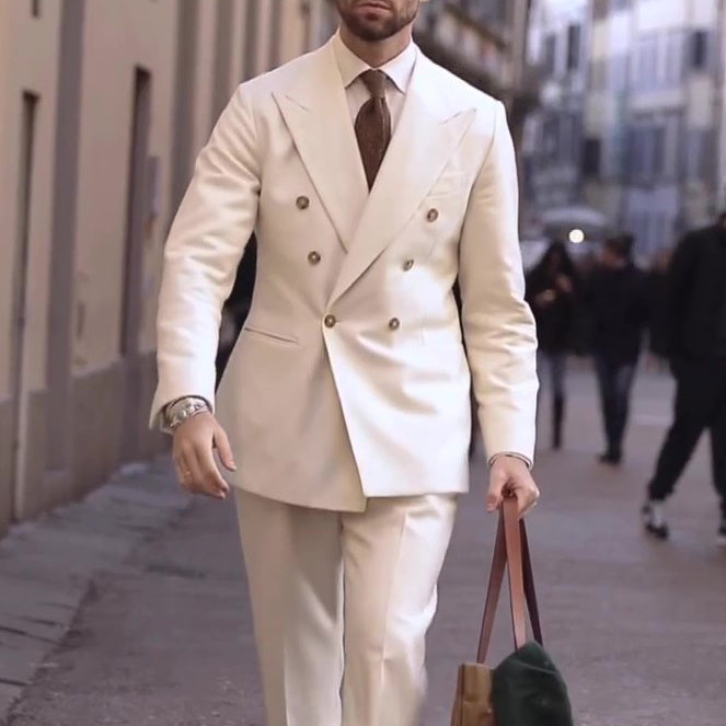 Cream Double-Breasted Men's Suit