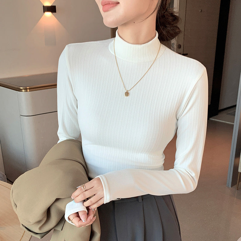 Double-sided Dralon Half Turtleneck Bottoming Shirt Women's Long-sleeved Warm Top