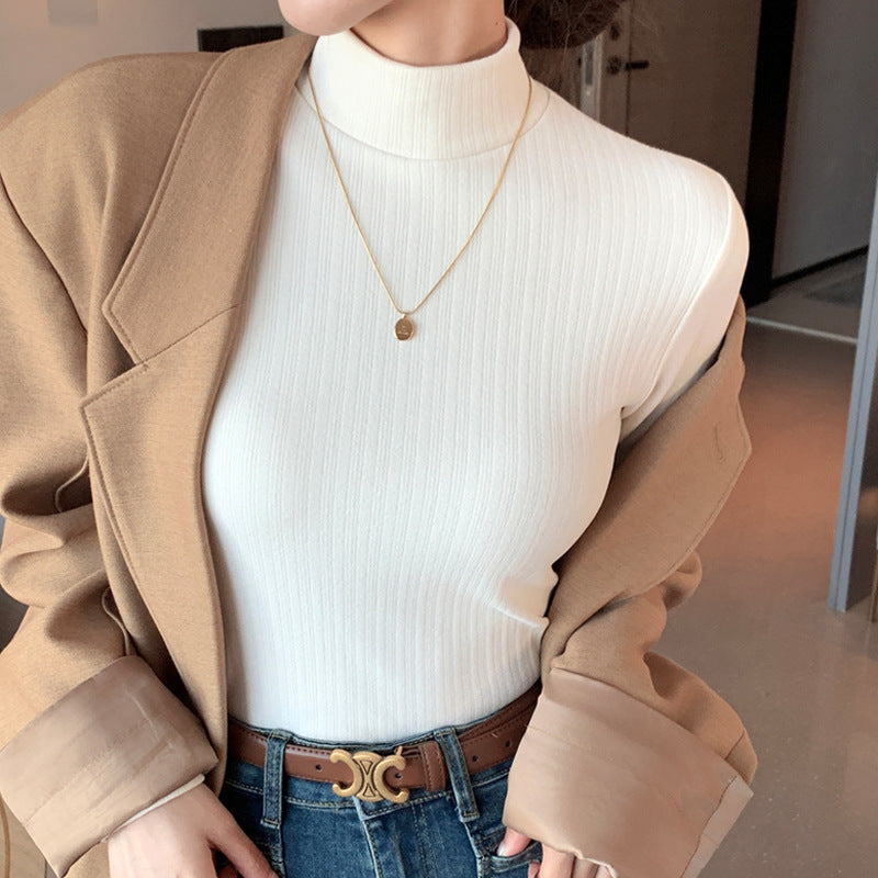 Double-sided Dralon Half Turtleneck Bottoming Shirt Women's Long-sleeved Warm Top